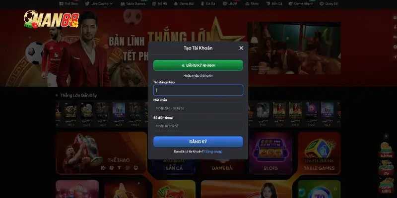 Hoàn tất thao tác đăng ký Man88