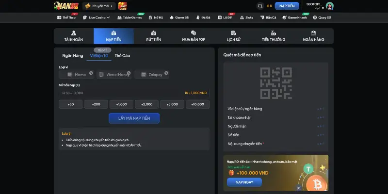 Quy trình nạp tiền trên nhà cái qua ví điện tử nhanh