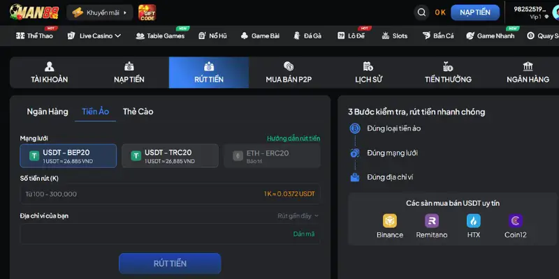 Câu Hỏi Về Rút Tiền Man88